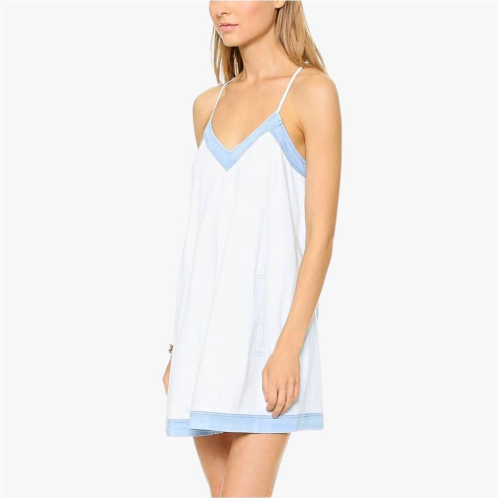 ADDISON Wyton A-Line Racerback V-Neck Light Wash Chambray Dress - Picture 3 of 14